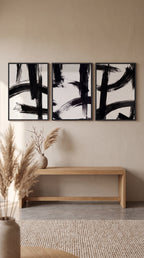 Monochrome Brushstroke Trio Wall Prints