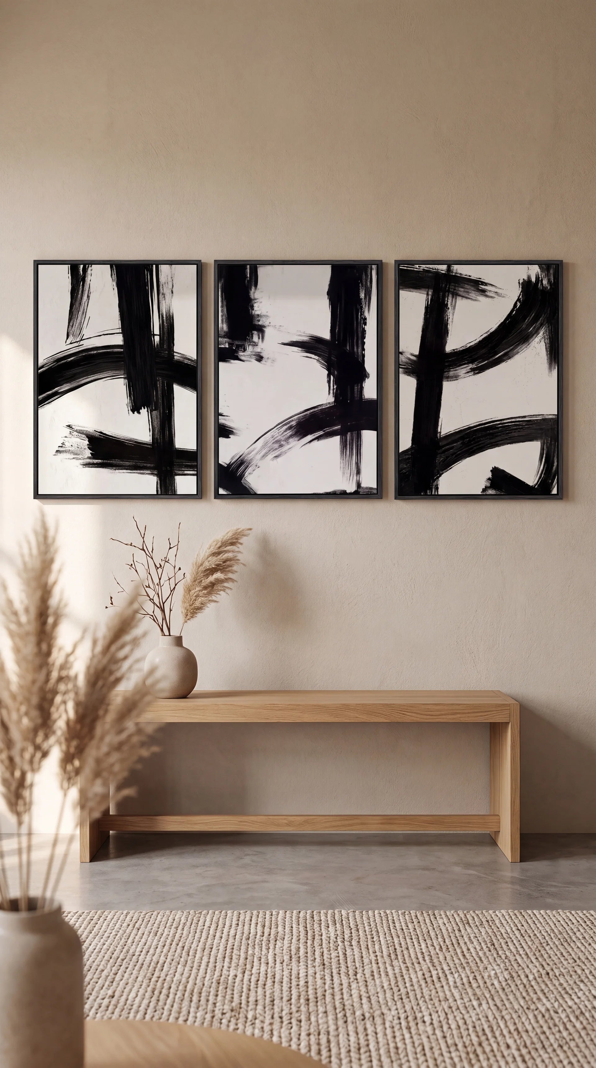 Monochrome Brushstroke Trio Wall Prints